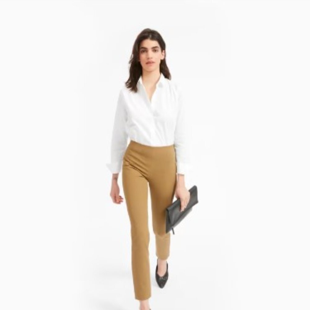 Everlane Side Zip Stretch Cotton Work Pants – Tan Size 8| High-Rise Ankle-Length